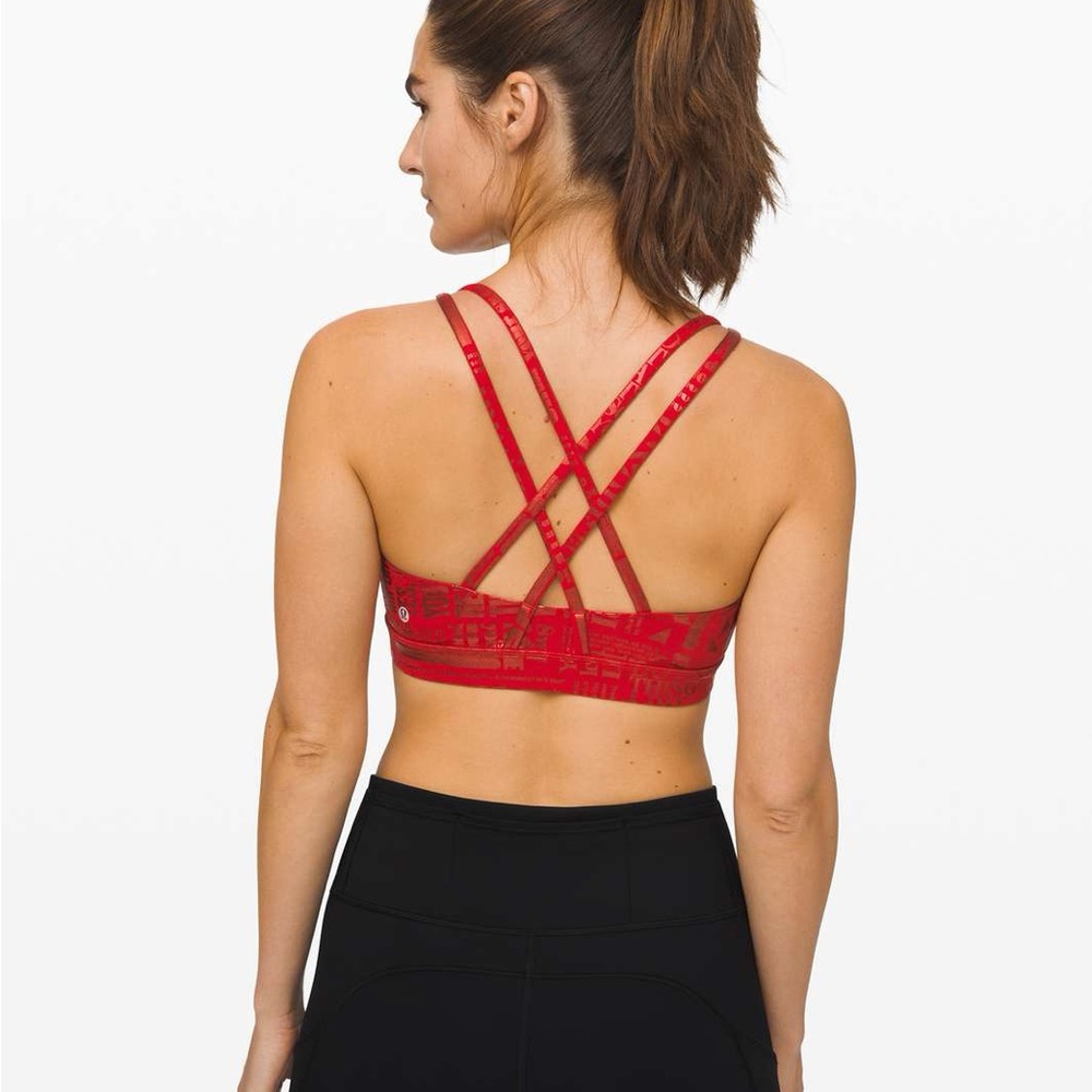 RARE Lululemon Energy Bra *Manifesto 20YR Manifesto Foil Dark Red - Picture 2 of 6